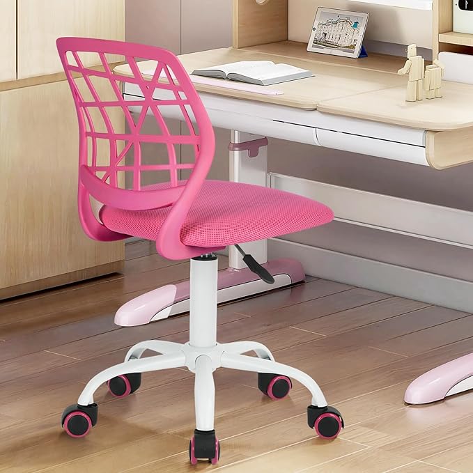 FurnitureR Kids Desk Chair, Armless Small Office Chair Adjsutable Swivel Task Chair with Soft Cushion for Study Kids Teens Child, Pink - LeafyLoom