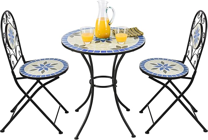 Alpine Corporation Blue and Beige Mosaic Bistro Set, 3-Piece - LeafyLoom