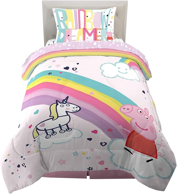 Franco Kids Bedding Super Soft Comforter and Sheet Set, 4 Piece Twin Size, Peppa Pig - LeafyLoom