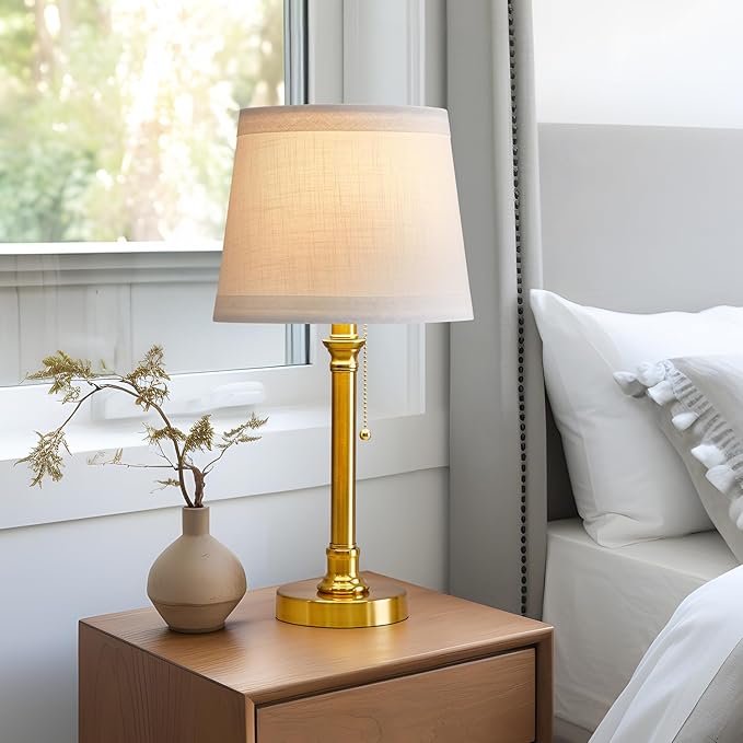 Oneach 19.5'' Gold Table Lamp for Living Room Nightstand Modern Lamps Brass Table Lamp for Bedroom Metal Bedside Lamp with White Drum Shade - LeafyLoom