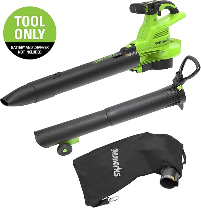 Greenworks 40V (230 MPH / 505 CFM / 75+ Compatible Tools) Cordless Brushless Leaf Blower / Vacuum, Tool Only - LeafyLoom