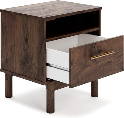 Signature Design by Ashley Calverson Modern 1 Drawer Nightstand with Open Cubby, Dark Brown - LeafyLoom