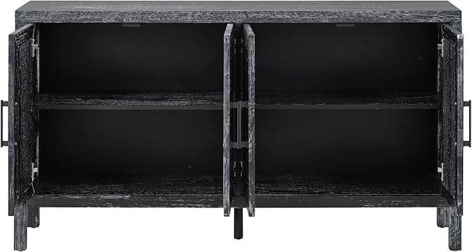 Merax Sideboard Buffet Cabinet, with Storage and 4 Mirror Doors, Retro Farmhouse Style, for Living, Dining Room and Kitchen, Black - LeafyLoom