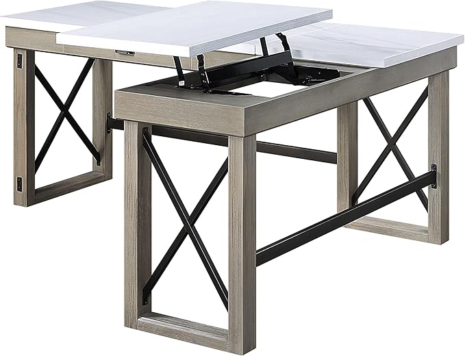 NicBex Laik-DW-00061-DX Desks, 67" W x 55" D x 30" H, White+Oak - LeafyLoom