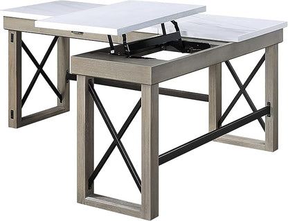 NicBex Laik-DW-00061-DX Desks, 67" W x 55" D x 30" H, White+Oak - LeafyLoom