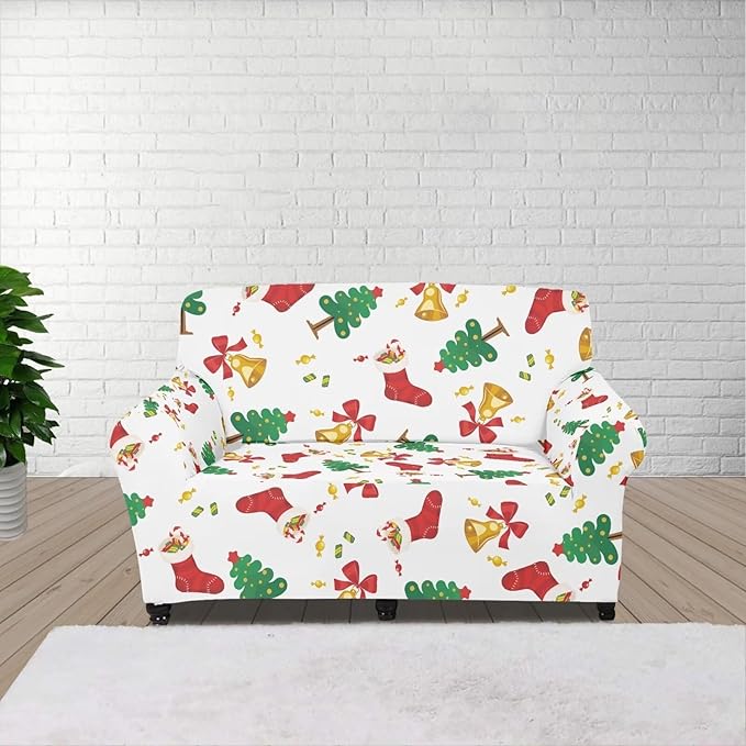 FKELYI Christmas Tree Easy Going Stretch Sofa Slipcover Washable Sofa Couch Cover Comfortable Furniture Protector with Elastic Bottom M FKELYI