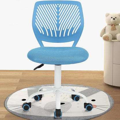 FurnitureR Desk Chair Small Study Chairs Armless for Child Kids Teens, Swivel Rolling Lightweight Task Chair with Wheels and Mesh Padded Cushion, Blue - LeafyLoom