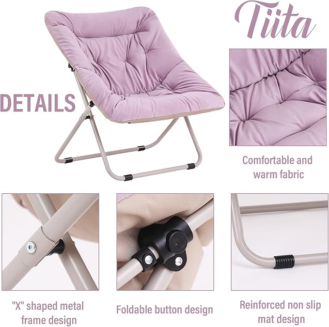 Tiita Comfy Saucer Chair, Soft Faux Fur Oversized Folding Accent Chair, Lounge Lazy Chair for Kids Teens Adults, Metal Frame Moon Chair for Bedroom, Living Room, Dorm Rooms - LeafyLoom