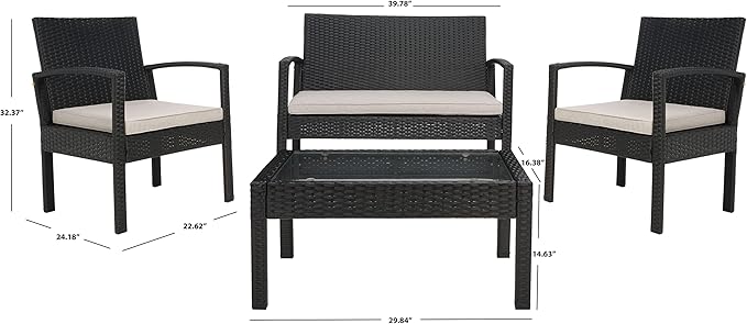 SAFAVIEH Outdoor Collection PAT7507 Conversation Set, Black/Light Grey - LeafyLoom