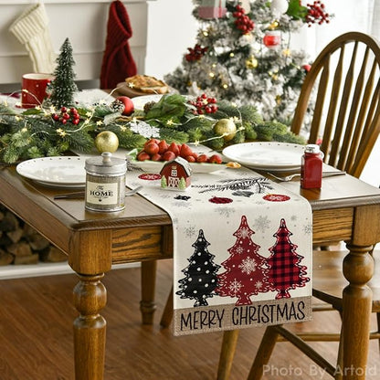 Artoid Mode Red Pine Trees 2PCS Merry Christmas Table Runner, Seasonal Winter Holiday Kitchen Dining Table Decoration for Home Party Decor 13x72 Inch ArtoidMode