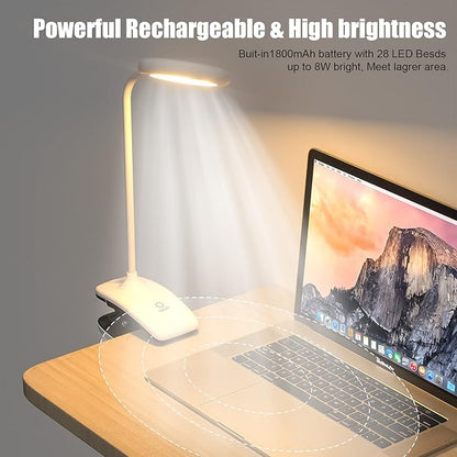 DEEPLITE LED Desk Lamp Clip on Lamp Battery Powered Clip on Light Book Light for Bed, Eye-Caring Flexible Arm Memory Touch 3 Color Modes & Stepless Brightness Portable Reading Light for Study Work. - LeafyLoom