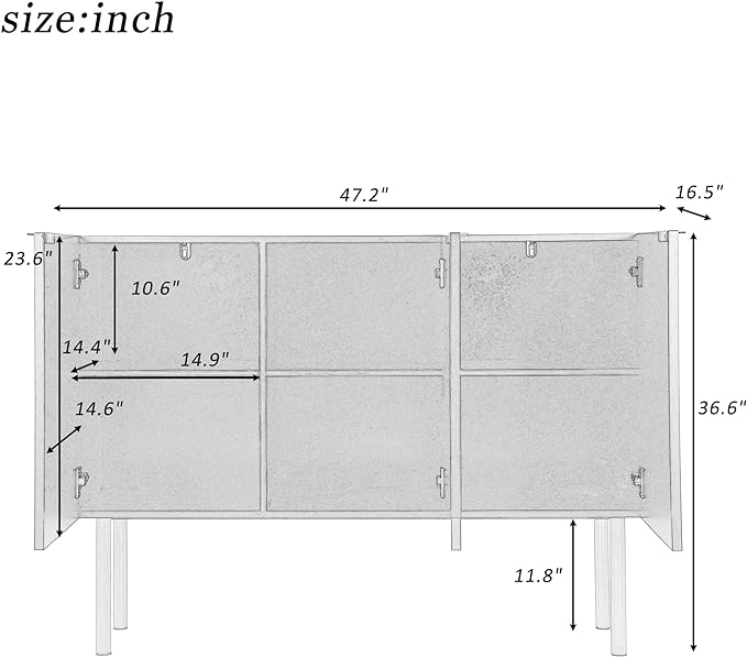 Modern Simple Sideboard with Particle Board & MDF,Luxury Style Buffet Cabinet,W/Gold Metal Legs and Handles,Adjustable Shelves,for Kitchen,Dining Room,White, 47.2" - LeafyLoom