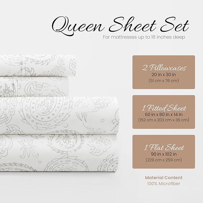 Linen Market 4 Piece Queen Sheet Set (Gray Floral) - Sleep Better Than Ever with These Ultra-Soft & Cooling Bed Sheets for Your Queen Size Bed - Deep Pocket Fits 16" Mattress - LeafyLoom