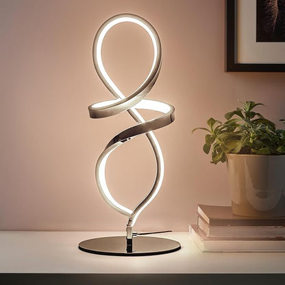 Modern Table Lamp, LED Spiral Lamp, Stepless Dimmable Bedside Lamp, Contemporary Nightstand Lamp, Chrome Desk Lamp for Bedroom Living Room Home Office, 12W - LeafyLoom