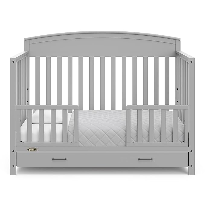 Graco Benton 5-in-1 Convertible Crib with Drawer (Pebble Gray) -Converts from Baby Crib to Toddler Bed, Daybed and Full-Size Bed,Fits Standard Full-Size Crib Mattress, Adjustable Mattress Support Base - LeafyLoom