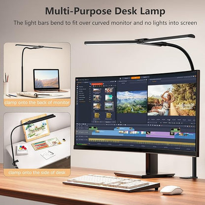 EppieBasic LED Desk lamp,Double Head Architect Desk Lamps for Home Office,Extra Bright Workbench Office Lighting,Eye Protection Modern Desk Light for Monitor Studio Working Reading 1200LM - LeafyLoom