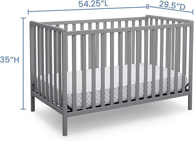 Delta Children Heartland 4-in-1 Convertible Crib Infant Changing Table with Pad + Serta Perfect Start Crib Mattress, Grey - LeafyLoom