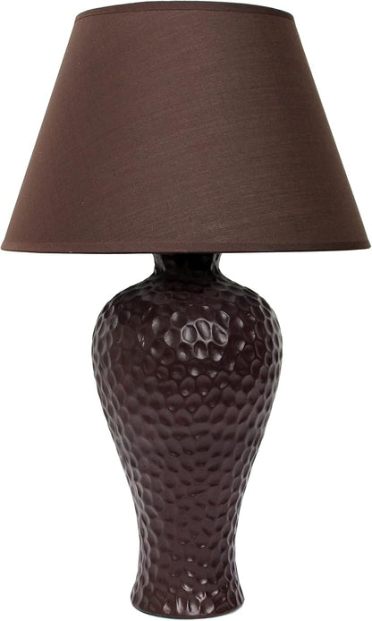 Simple Designs LT2004-BWN Textured Stucco Curvy Ceramic Table Desk Lamp with Matching Fabric Shade, Brown - LeafyLoom