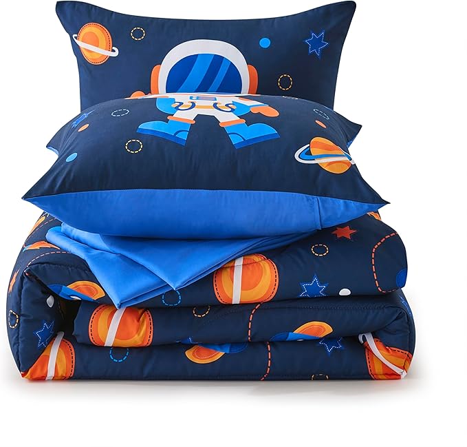 Space Navy Twin XL Comforter Sets for Boys Girls Kids Teen 5 Pieces Bed in a Bag Galaxy Astronaut Comforter with Sheet Sets Dorm Bedding Set - LeafyLoom