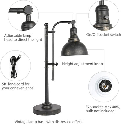 VONLUCE Rustic Desk Lamp Black Adjustable, Industrial Style Metal Task Lamp (25"-29"), Vintage Work Lamp, Farmhouse Reading Lamp in Aged Bronze Finish, ETL Certificate - LeafyLoom