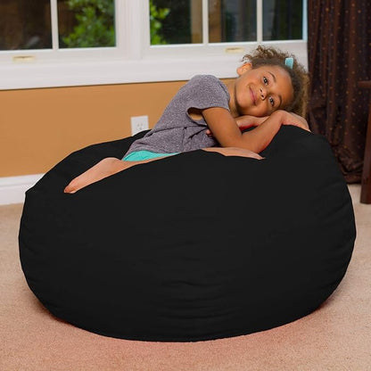 Posh Creations Bean Bag Chair for Kids, Teens, and Adults Includes Removable and Machine Washable Cover, Solid Black, 38in - Large - LeafyLoom