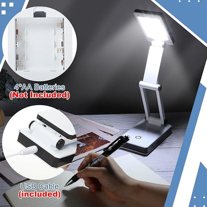 6 Pcs Foldable LED Desk Lamp with USB 3 Adjustable Brightness Portable Rechargeable Light Folding 240 Lumens Touch Control Table Lamp for Travel Reading Home Office, Battery and USB Powered - LeafyLoom