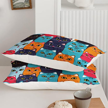 Axolotl Cartoon Cat Comforter Set Kids Bedding Full Size,Cute Colorful Cat Bedding Set for Kids Boys Girls Adults Teens Room Decor,Kids Comforter Set All Season,1 Comforter 2 Pillow Cases - LeafyLoom