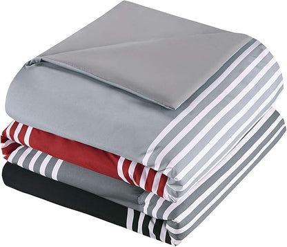 Comfort Spaces Twin Comforter Sets with Sheets - Bed in a Bag 6 Pieces Teen Bedding Sets Twin, Red and Grey Stripes Bedding Twin, College Twin Bed Set with 2 Side Pockets Bedroom Organizer - LeafyLoom