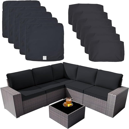 ClawsCover 11Pack Outdoor Seat and Back Cushions Replacement Covers Fit for 5-Seater 6Pieces Wicker Rattan Patio Furniture Conversation Set Sectional Couch Chairs,Dark Gray-Included Cover Only - LeafyLoom