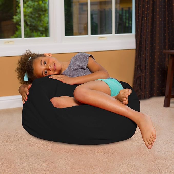 Posh Creations Bean Bag Chair for Kids, Teens, and Adults Includes Removable and Machine Washable Cover, Solid Black, 27in - Medium - LeafyLoom