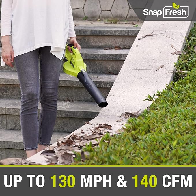 SnapFresh Cordless Leaf Blower - 20V Leaf Blower Cordless with 2.0Ah Li-ion Battery & Fast Charger, 130 MPH 140CFM Electric Leaf Blower Battery Powered Lightweight Sweeper for Sidewalk Hard Surfaces - LeafyLoom