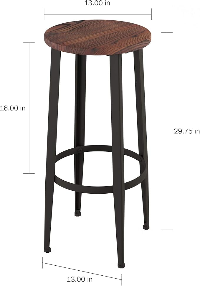 Home Lavish Bar Height Stools-Backless Kitchen or Dining Room Metal Base, Wood Seat- Modern Farmhouse Accent Furniture (Set of 2) - LeafyLoom