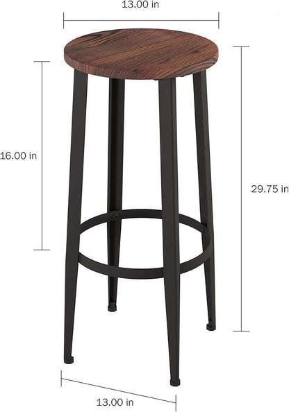 Home Lavish Bar Height Stools-Backless Kitchen or Dining Room Metal Base, Wood Seat- Modern Farmhouse Accent Furniture (Set of 2) - LeafyLoom