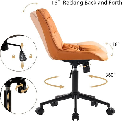 Kidol & Shellder Armless Office Chair Desk Chair Comfy Makeup Vanity Chair with Back Ergonomic Swivel Chair Home Office Desk Chairs with Wheels Computer Chair Bedroom Accent Chair(Matte Orange) - LeafyLoom