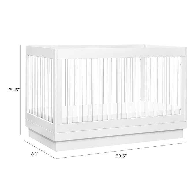 Babyletto Harlow Acrylic 3-in-1 Convertible Crib with Toddler Bed Conversion Kit in White with Acrylic Slats, Greenguard Gold Certified - LeafyLoom