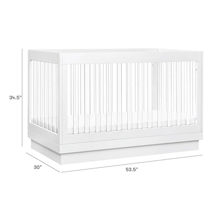 Babyletto Harlow Acrylic 3-in-1 Convertible Crib with Toddler Bed Conversion Kit in White with Acrylic Slats, Greenguard Gold Certified - LeafyLoom