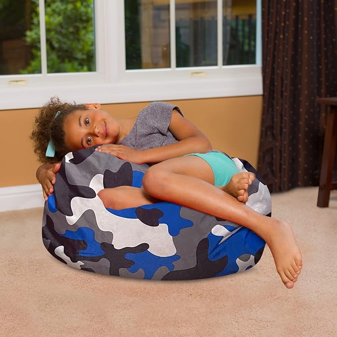 Posh Creations Bean Bag Chair for Kids, Teens, and Adults Includes Removable and Machine Washable Cover, Soft Nylon - Camo Blue and Brown, 27in - Medium - LeafyLoom