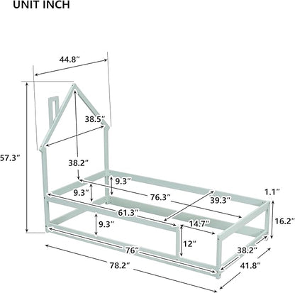 Bellemave Twin Size House-Shaped Headboard Floor Bed with Fences, Wooden Montessori Bed for Kids,House Bed Twin Frame for Girls,Boys (Light Green) - LeafyLoom
