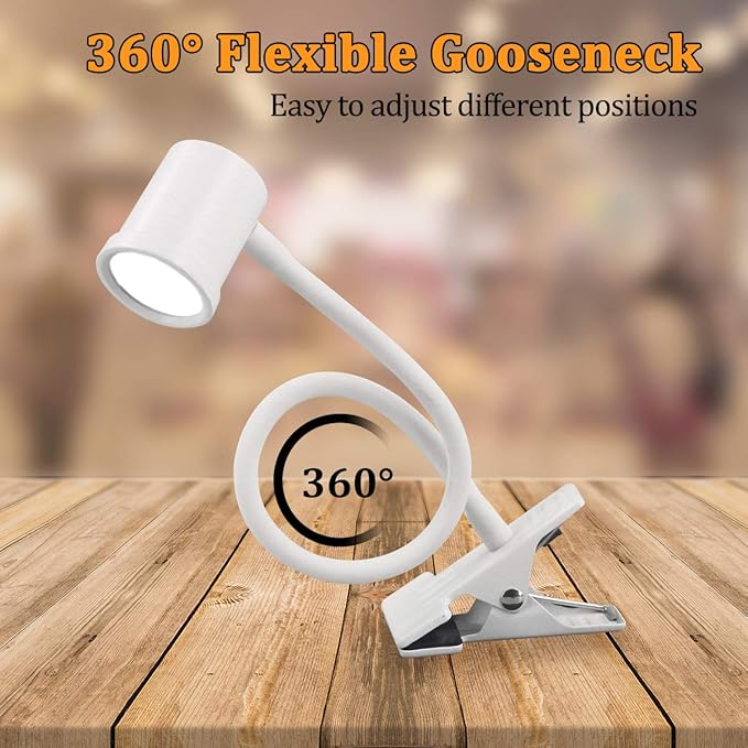 Clip on Reading Light, 3000K - 6500K Clamp Desk Lamp, 10-Levels Brightness Clamp Light, High ≥ 90+ CRI Eye Protect Clip on Lamp, 360° Flexible Gooseneck Book Light for Desk Bedside Headboard, White - LeafyLoom