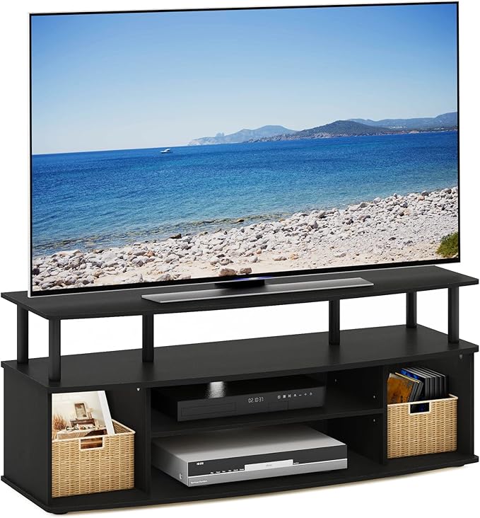 Furinno Jaya Large Entertainment Center Hold up to 55-in TV, Inches, Blackwood - LeafyLoom