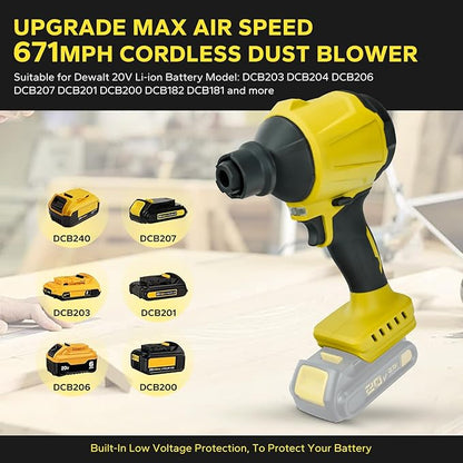 Cordless Dust Blower for Dewalt 20V Max Battery, 2-in-1 Blower & Vacuum, Handheld Blower HighSpeed Motor Air Compressed Duster w/ 671 MPH & 7 Nozzles for Sawmill Room, Home Cleaning（No Battery ） - LeafyLoom