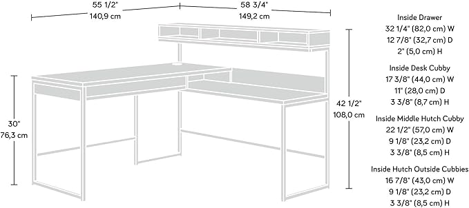 Sauder Manhattan Gate L-Shaped Desk, Mystic Oak finish - LeafyLoom