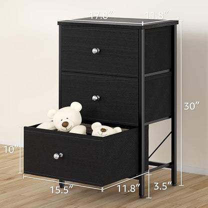 BOLUO Black Night Stand with 3 Drawer Dresser for Bedroom,Tall Nightstand Small Chest of Drawers for Closet Dorm Modern - LeafyLoom