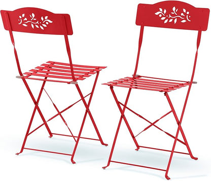 Alpine Corporation Indoor/Outdoor 3-Piece Bistro Set Folding Table and Chairs Patio Seating, Red - LeafyLoom