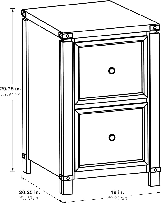 OSP Home Furnishings Designs Baton Rouge 2 Drawer File Cabinet with Rustic Design and Metal Accents, Champagne Oak - LeafyLoom