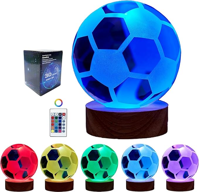 Large 3D Soccer Ball Night Light, Soccer Lamp 16 Color Changing with Remote Control for Bedroom Decor, Cool Desk Decor Gift for Teens Boys, Football - LeafyLoom