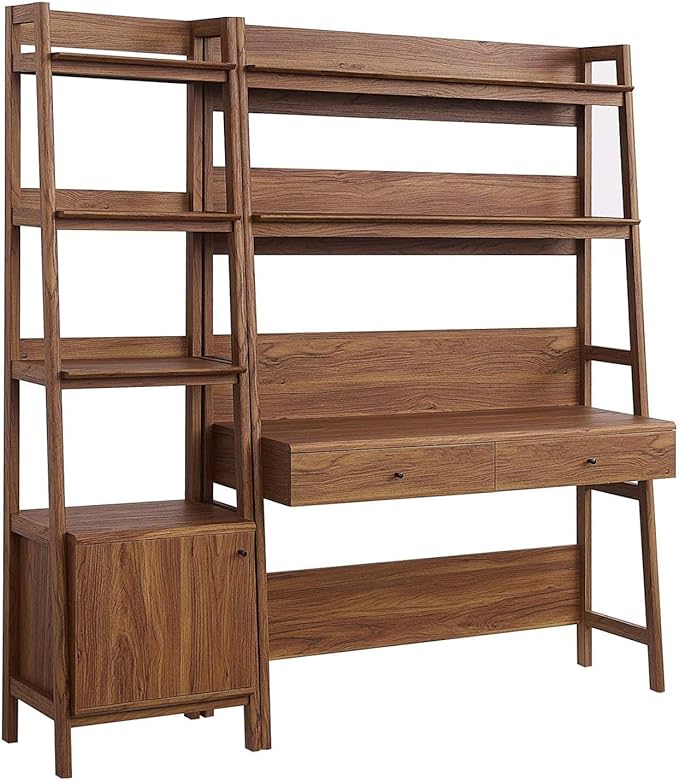 Modway 2-Piece Home Office Desk and Bookshelf Display Case in Walnut - LeafyLoom