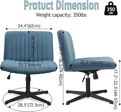 Armless Office Chair no Wheels, Ergonomic Wide Seat Swivel Desk Chair, Height Adjustable Cross Legged Comfortable Computer Chair for Living Room, Vanity Accent Chair Navyblue - LeafyLoom