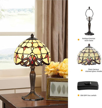 Tiffany Lamp Baroque Design Stained Glass Table Lamp for Living Room Bedroom Bedside Nightstand Home Office (Beige Baroque) - LeafyLoom