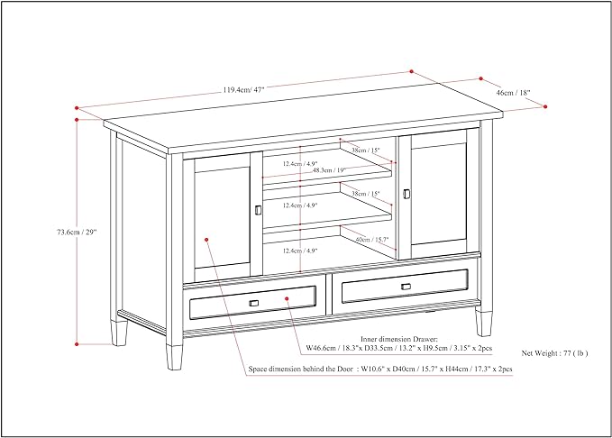 SIMPLIHOME Warm Shaker SOLID WOOD Universal TV Media Stand, 47 inch Wide, Transitional, Living Room Entertainment Center, Storage Cabinet, for Flat Screen TVs up to 55 inches in White - LeafyLoom